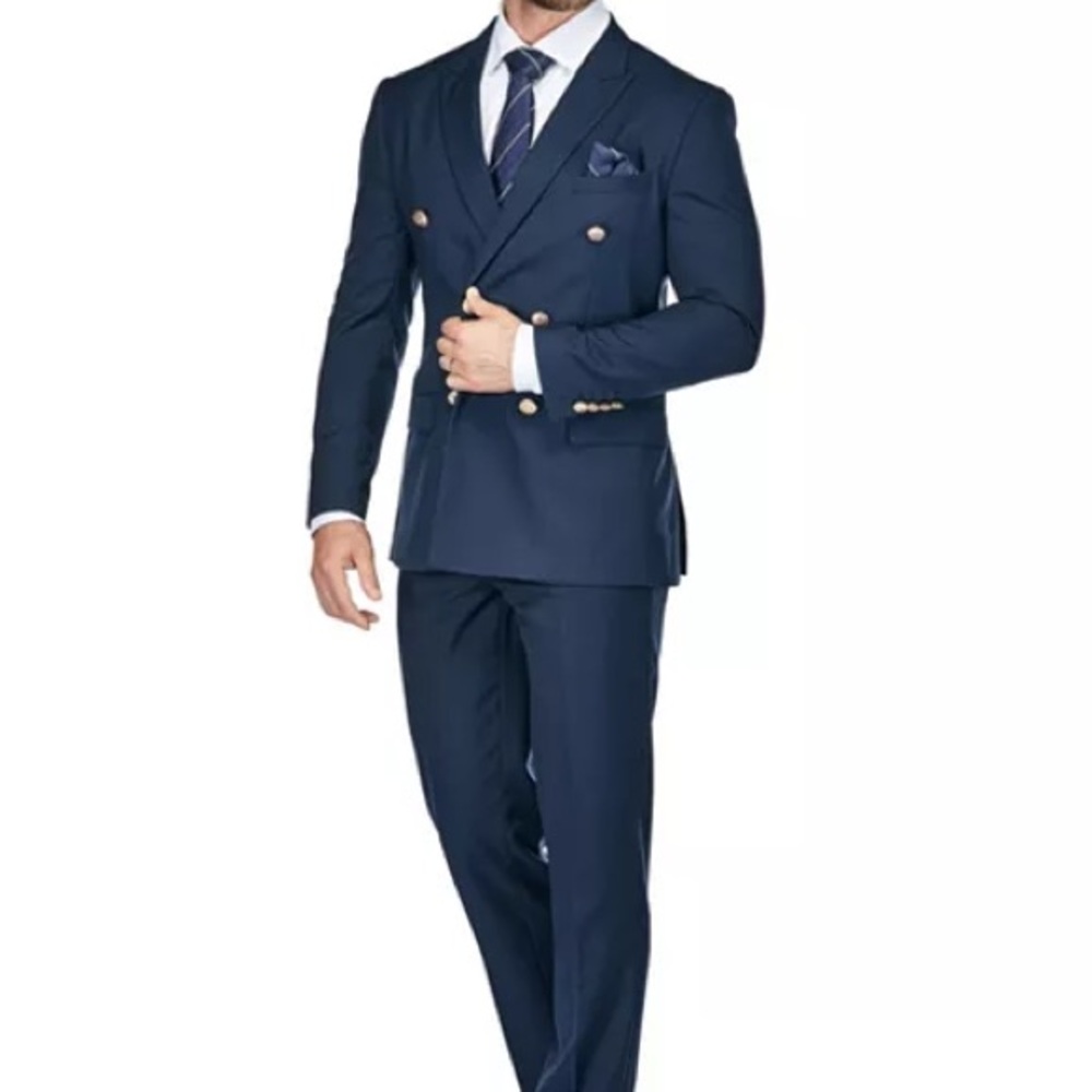 Elegant Men's Double-Breasted Suit in Navy